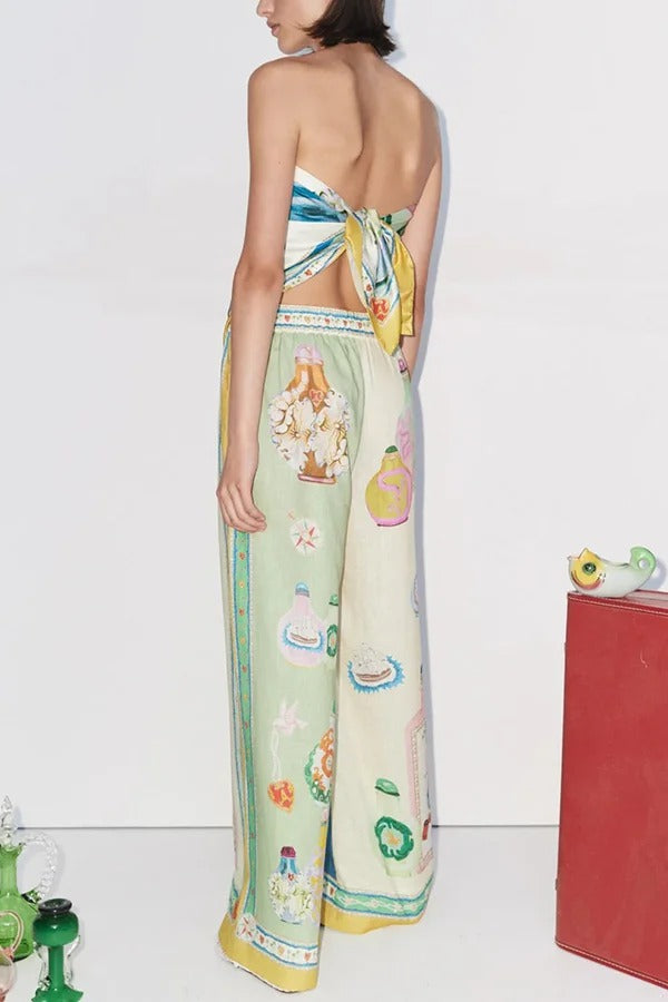 Creating Memories – Hose aus Leinenmischung mit einzigartigem Druck, elastischer Bund und Tasche mit weitem Bein