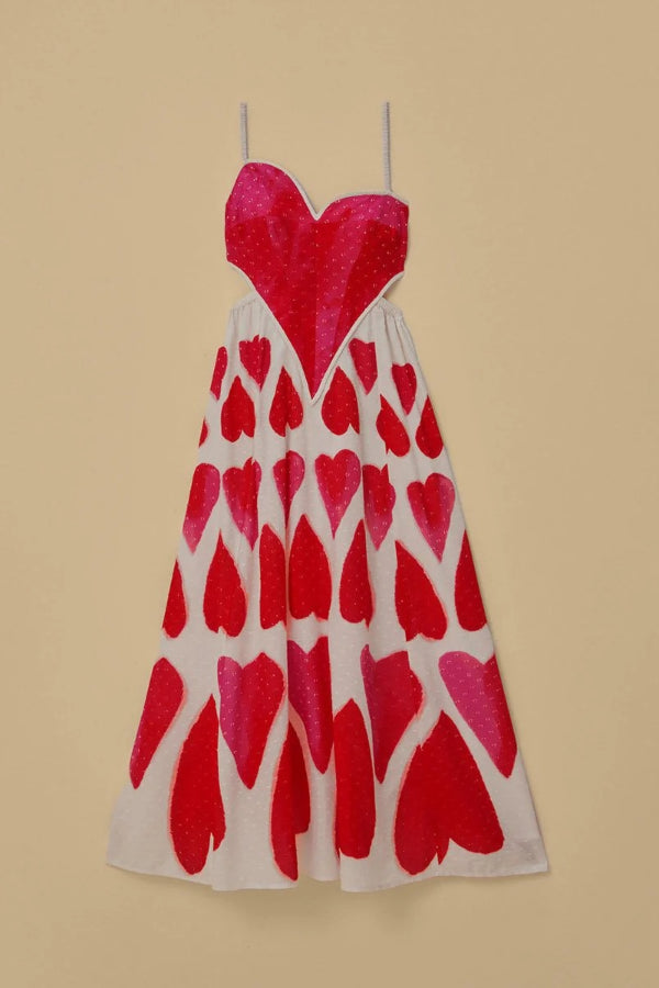 Full of Love – Rückenfreies Maxikleid mit Herz-Print und Cut-Outs und Spaghettiträgern