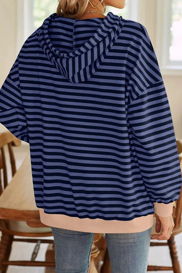Lockerer Hoodie mit Streifenmuster und langen Ärmeln und Tasche