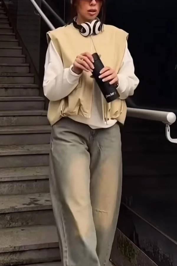 Modische, lockere, ärmellose Weste mit Taschen