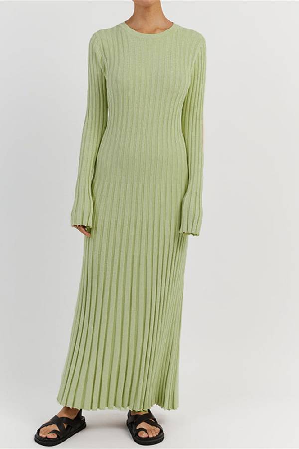 Big Pit Stripe Slimming Langarm Langes Kleid