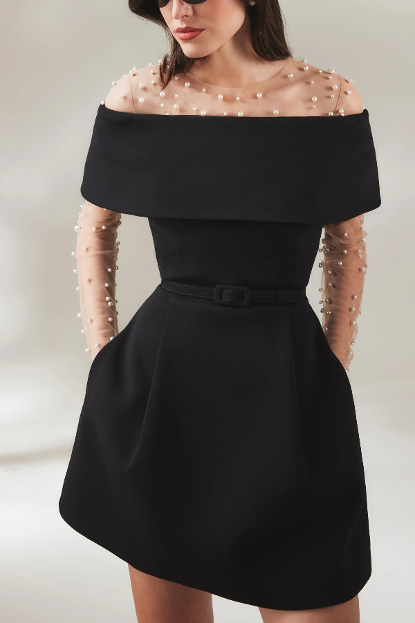 Elegantes Abend-Minikleid mit Revers, Bandeau, abnehmbarem Gürtel und Taschen