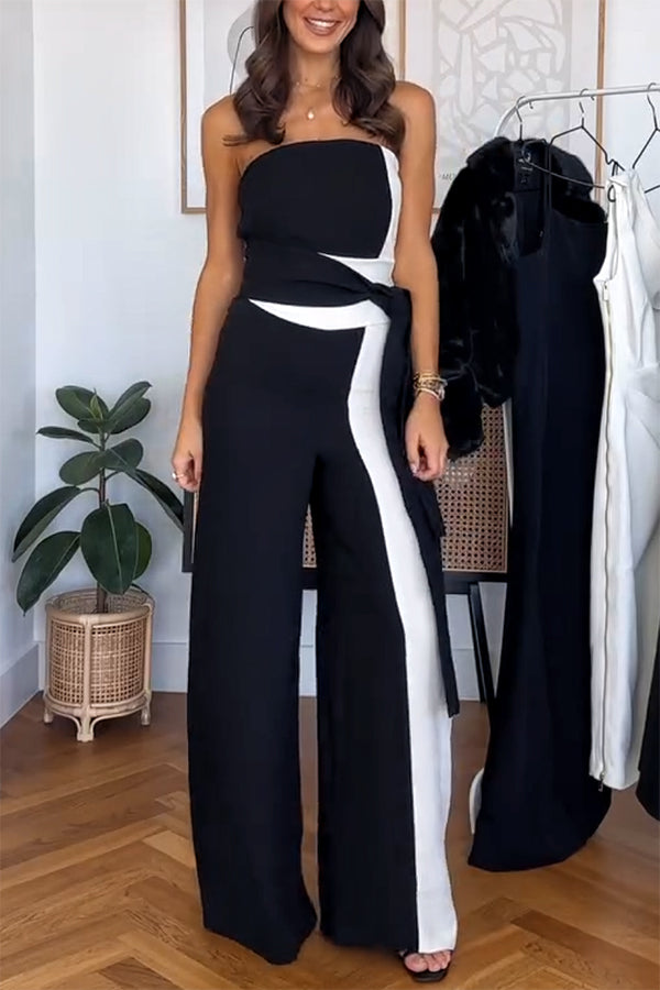Modischer, formeller Bandeau-Jumpsuit mit weitem Bein und Farbblockdesign