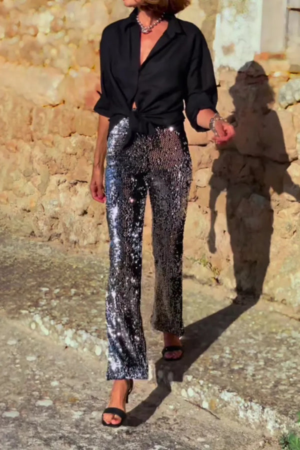 Pursue Shine – Schlaghose mit hohem Bund und Pailletten