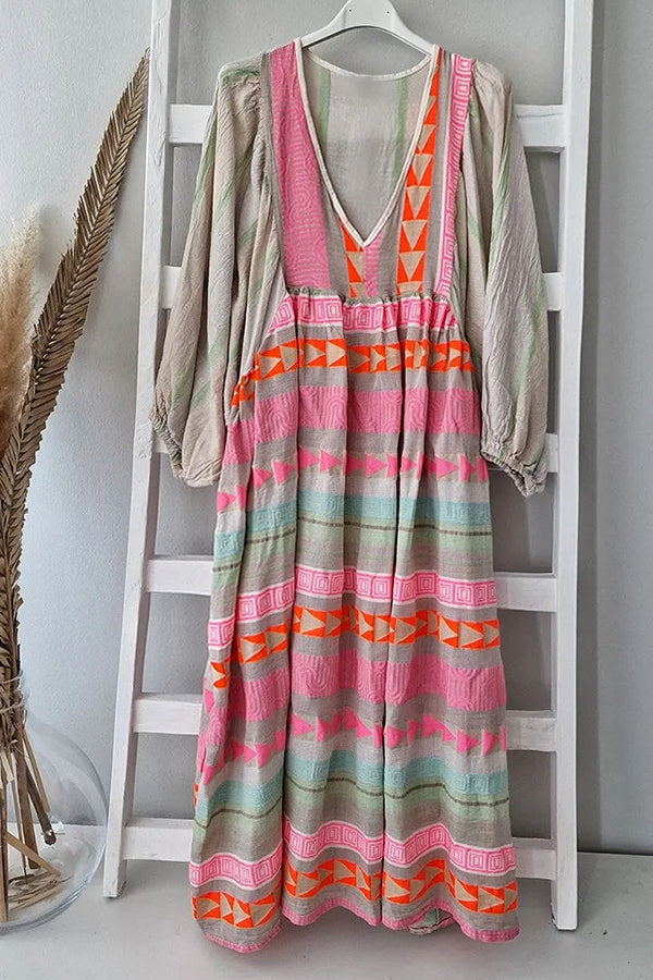 Whisked Away – A-Linien-Midikleid mit geometrischem Farbblock-Print