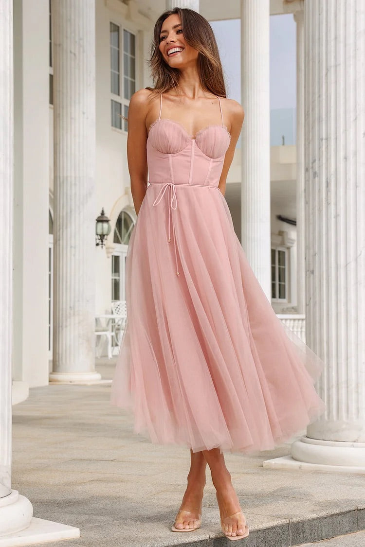 Cherley Tüll Korsett rückenfreie Ball Midi Kleider