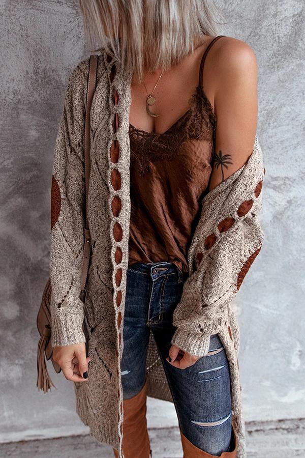 Warm Soul Patchwork-Cardigan mit offener Vorderseite und Kapuze