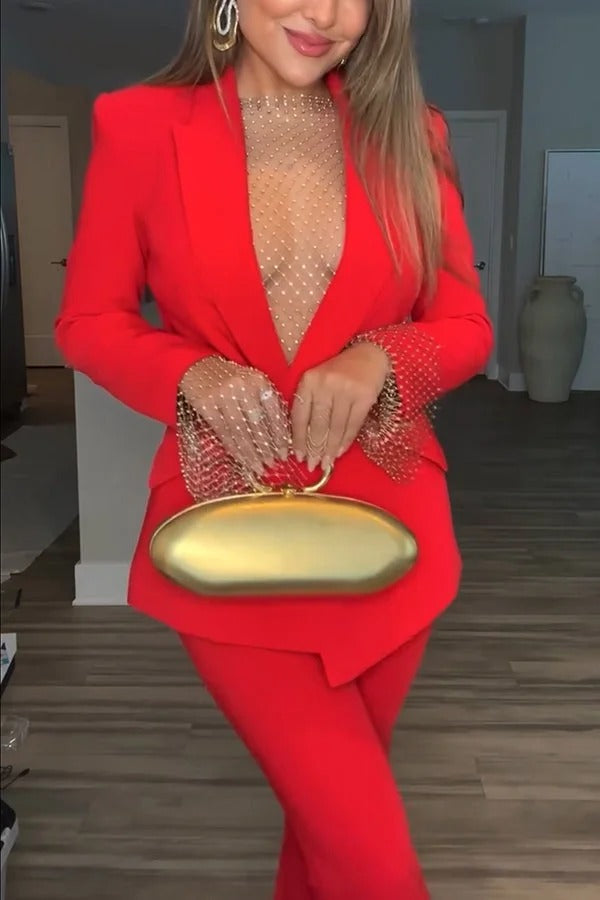 Luxe Lifestyle Set aus Blazer mit einem Knopf und Revers und gerader Anzughose mit Taschen