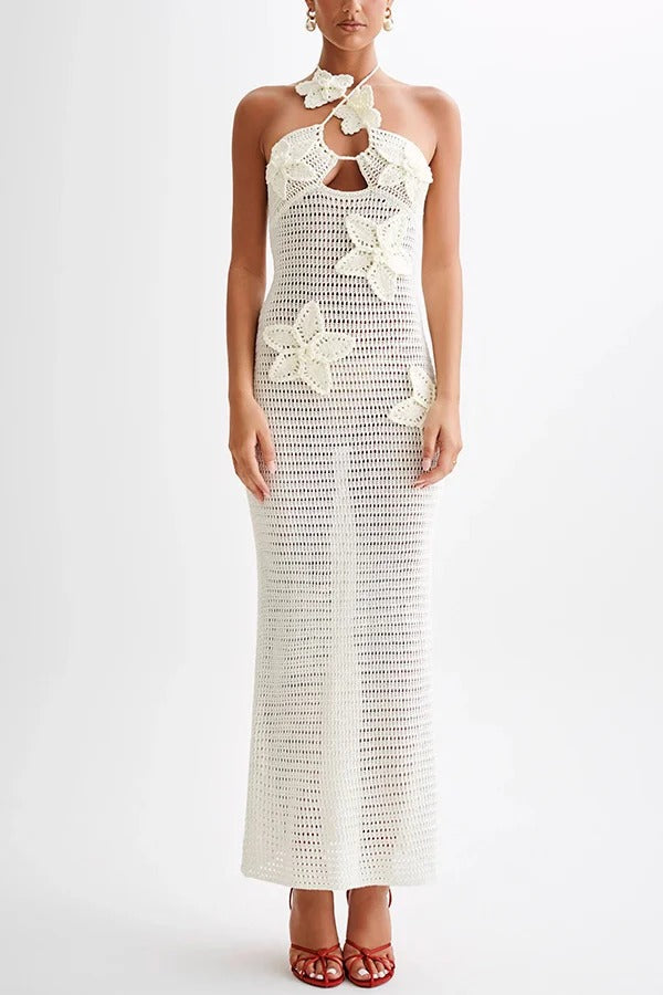 Call It Chic – Maxikleid mit Häkel- und Häkel-Neckholder und Fischschwanzsaum