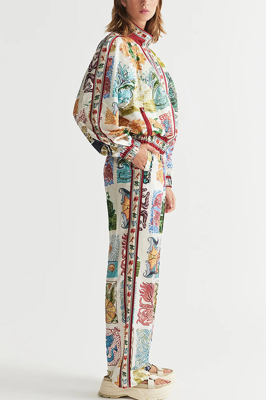 Wond A Land – Bomberjacke mit einzigartigem Druck, Reißverschlusstaschen und Ballonärmeln