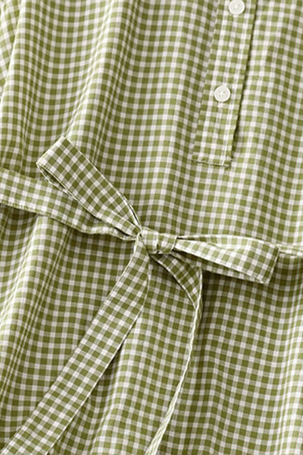 Bequemes, dünnes, kariertes, ärmelloses Kleid mit Schnürung