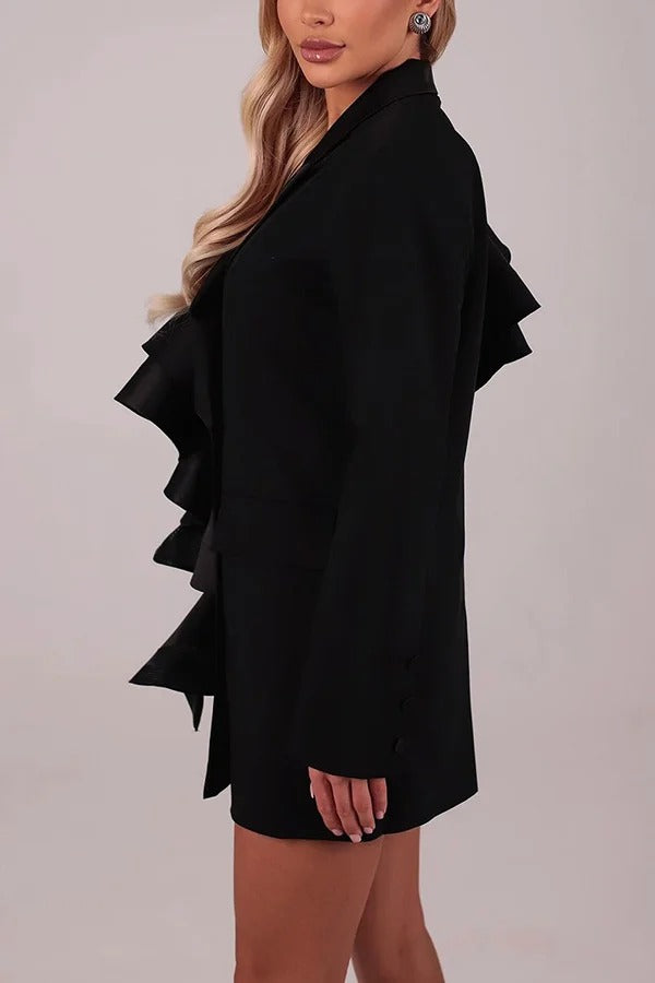 Perfect Party Blazer mit Satin-Rüschen und Knopfleiste, langen Ärmeln und Revers