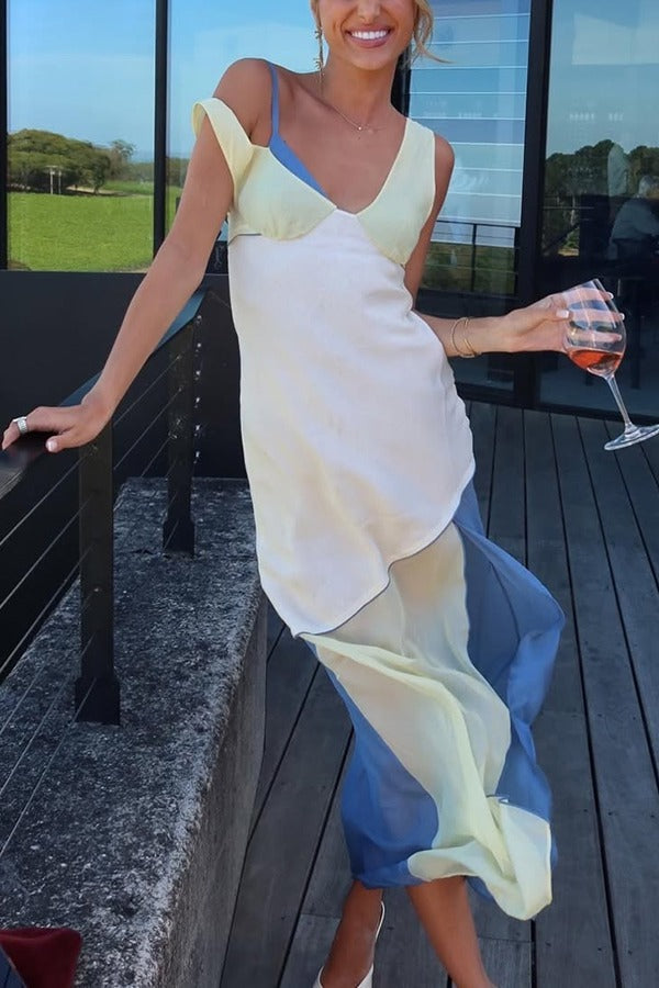 Grace and Effortless – Midikleid mit Chiffonsaum und Farbblockeinsätzen