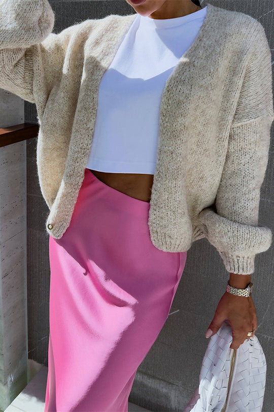 Einfarbige, lässige Strickjacke mit langen Ärmeln