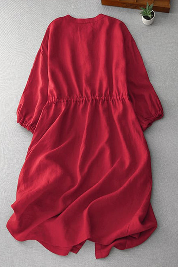 Einfarbiges Kleid mit Kordelzug