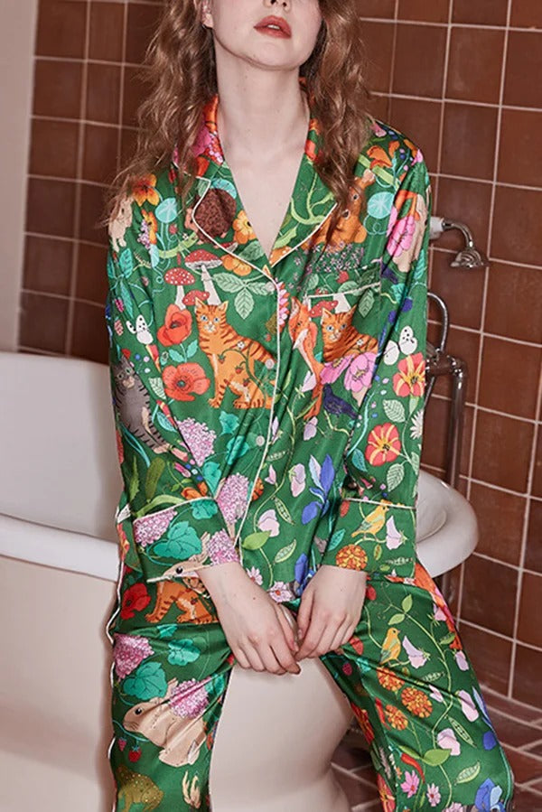 Zweiteiliges Langarm-Home-Set mit Waldgarten-Print