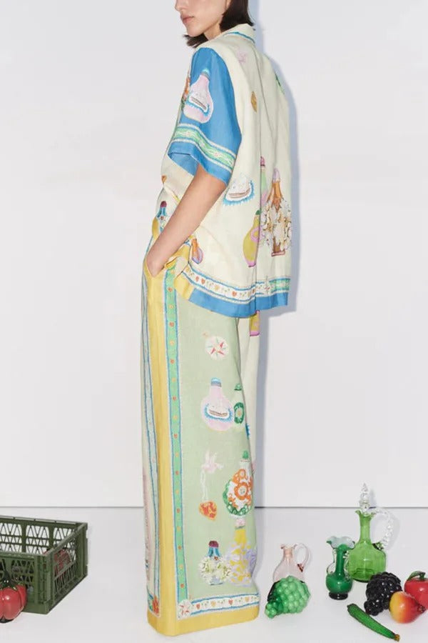 Creating Memories – Hose aus Leinenmischung mit einzigartigem Druck, elastischer Bund und Tasche mit weitem Bein