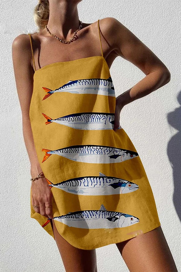 Einzigartiges sexy Minikleid mit Riemchen und Ozean-Print