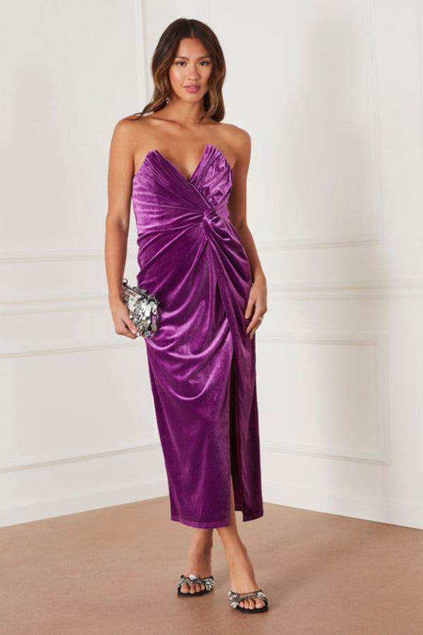 Trägerloses Midikleid aus Samt