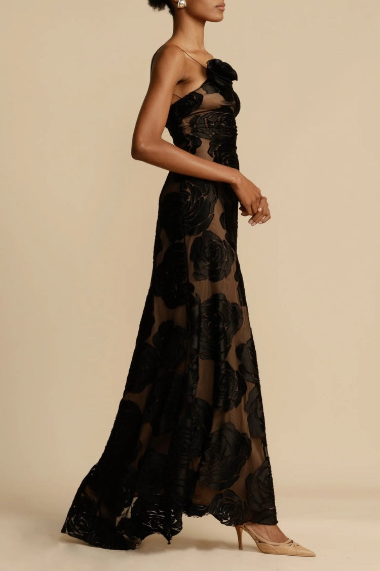 Robe longue à décolleté asymétrique, élégante et sexy, à imprimé floral