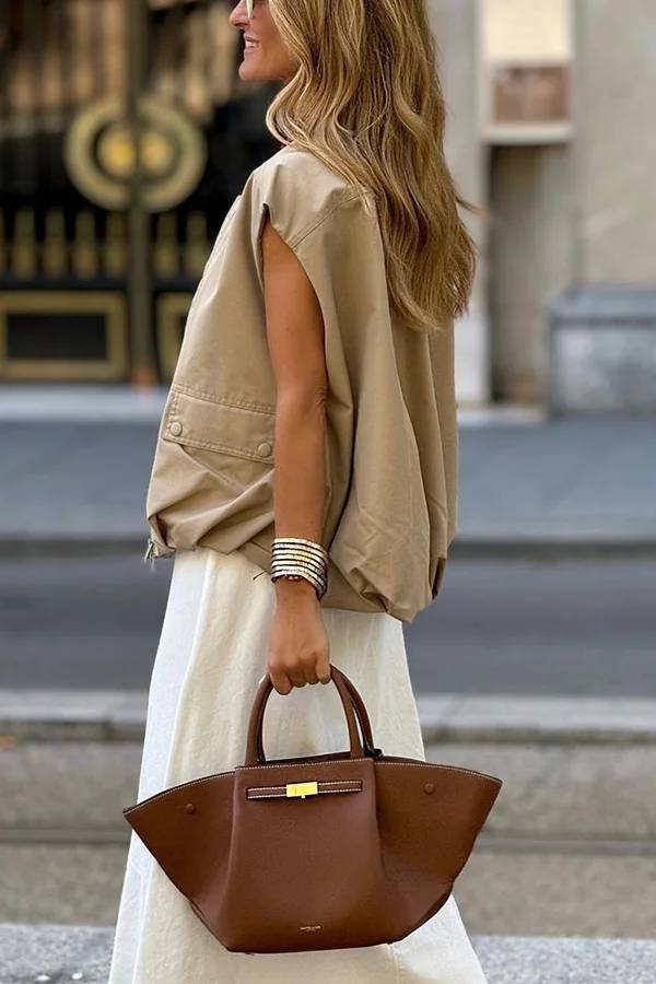 Modische, lockere, ärmellose Weste mit Taschen