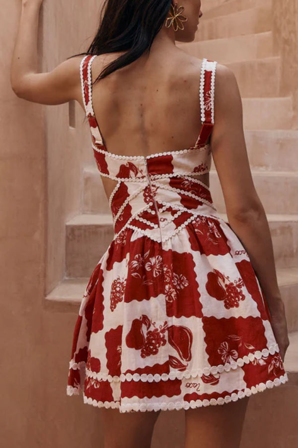 Mini-robe à poches découpées et imprimé unique en mélange de lin