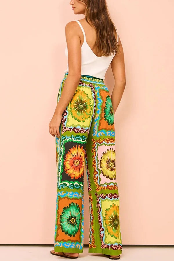 Ensemble pantalon et poches à taille élastique imprimés Disco Daisy