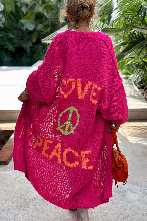 Calling for Love – Oversize-Midi-Cardigan mit bedruckter Tasche auf der Rückseite