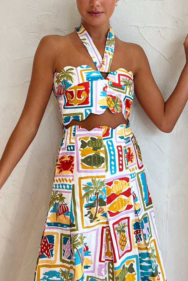 Ensemble haut licou à imprimé floral et jupe longue à poches pour célébrer le soleil