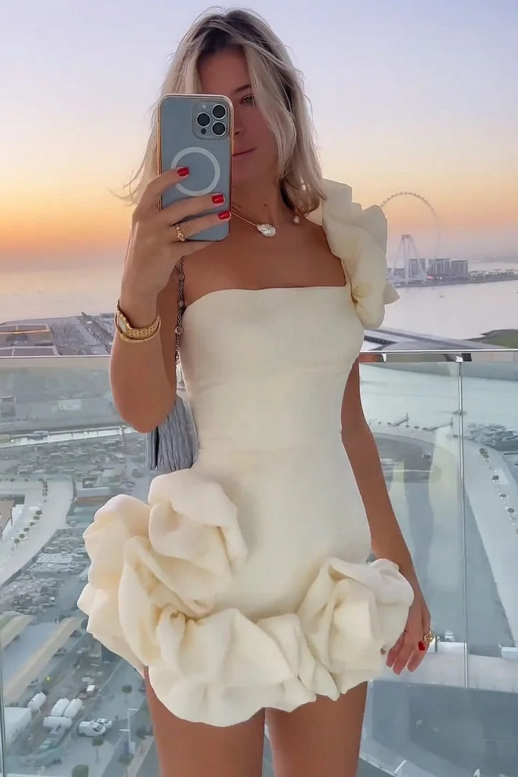 One-Shoulder Rüschendekor Bodycon Brautjungfern Party Minikleid