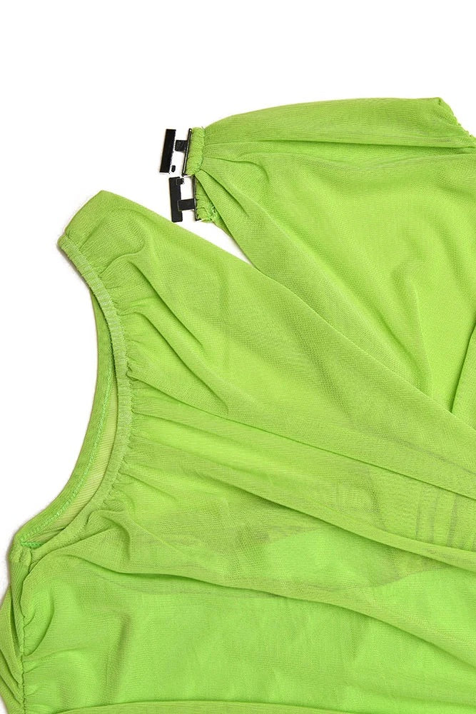 Ärmelloses, figurbetontes Minikleid mit Rüschen und Netzstoff