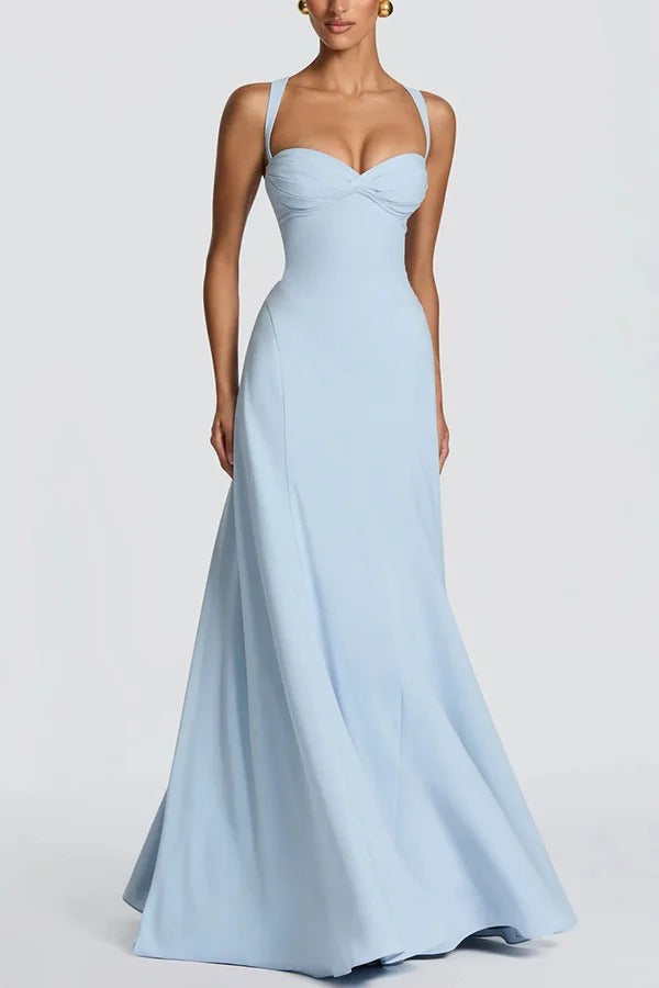 Irie Chiffon Sweetheart Neck Adjustable Straps Back Lace-up Maxi Dress