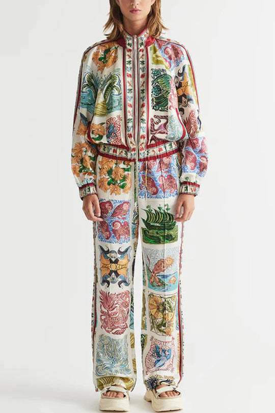 Wond A Land – Bomberjacke mit einzigartigem Druck, Reißverschlusstaschen und Ballonärmeln