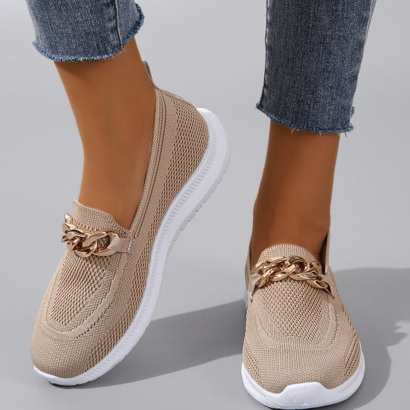 Bequeme flache Loafer aus Mesh mit Kettendekor