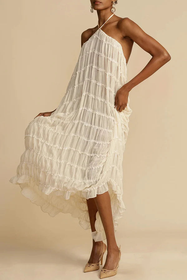 Vielseitigkeit und Vintage-Charme Plissierter Stufen-Maxirock mit Kordelzug in der Taille