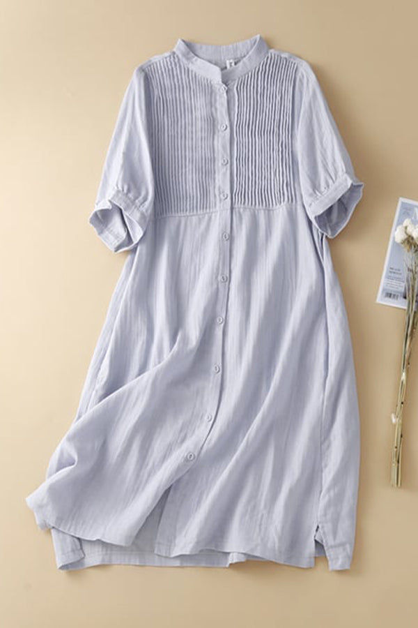 Künstlerisches Retro-Plisseekleid aus Baumwollleinen