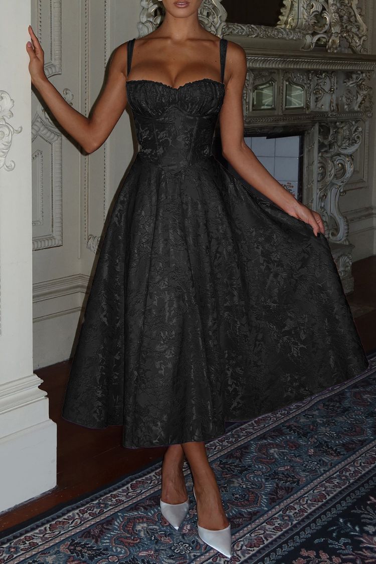 Rückenfreies, schmales Midikleid aus Jacquardstoff im Palaststil mit Krawatte