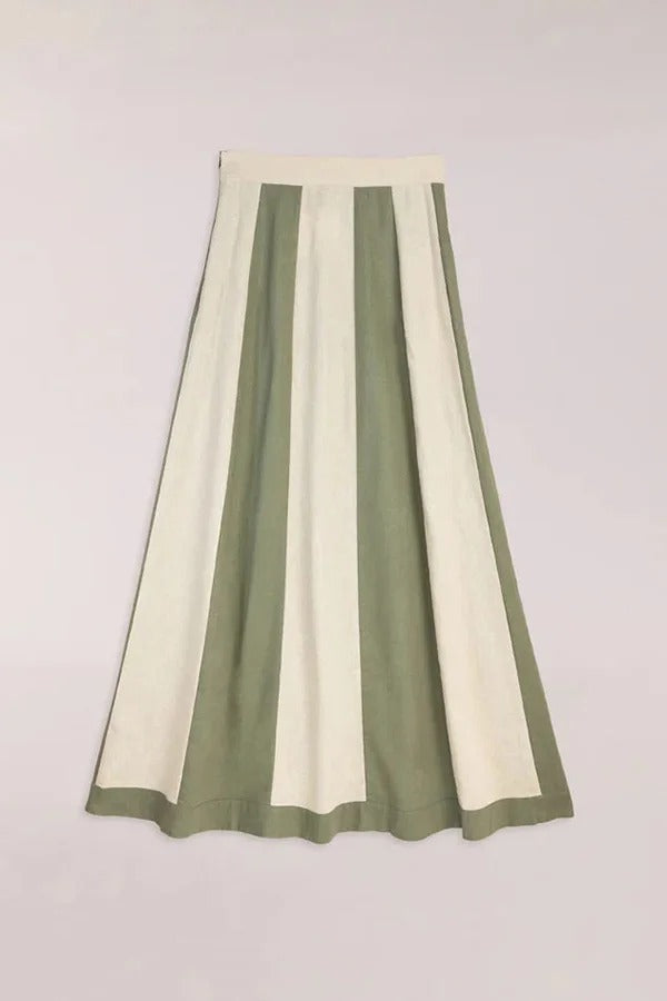 Ensemble débardeur dos nu en lin mélangé de style intemporel et jupe longue colorblock