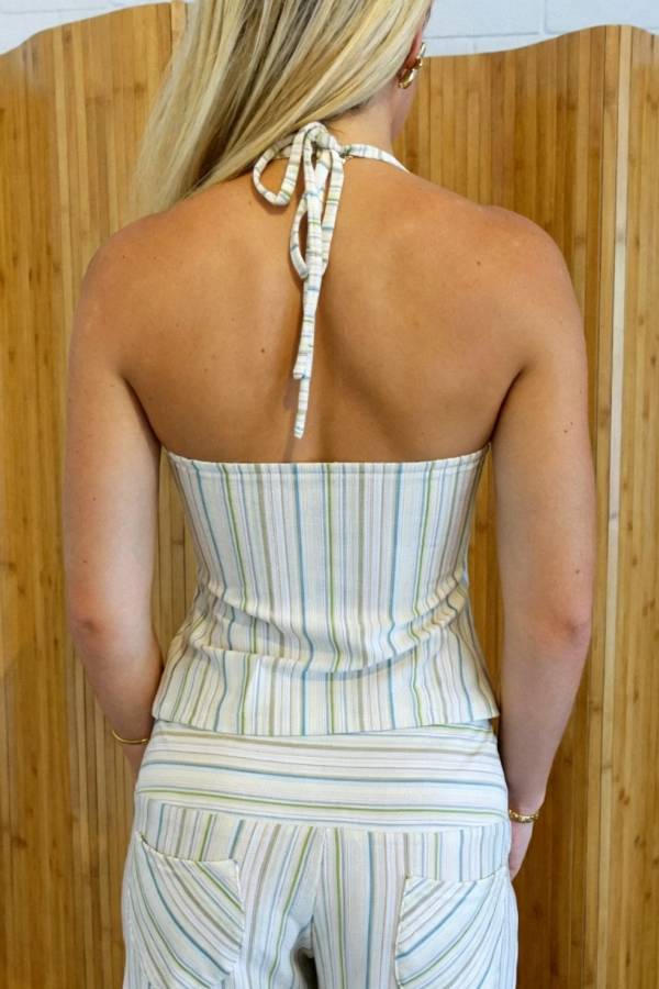 Striped Halter Top and Wide-leg Pants Set