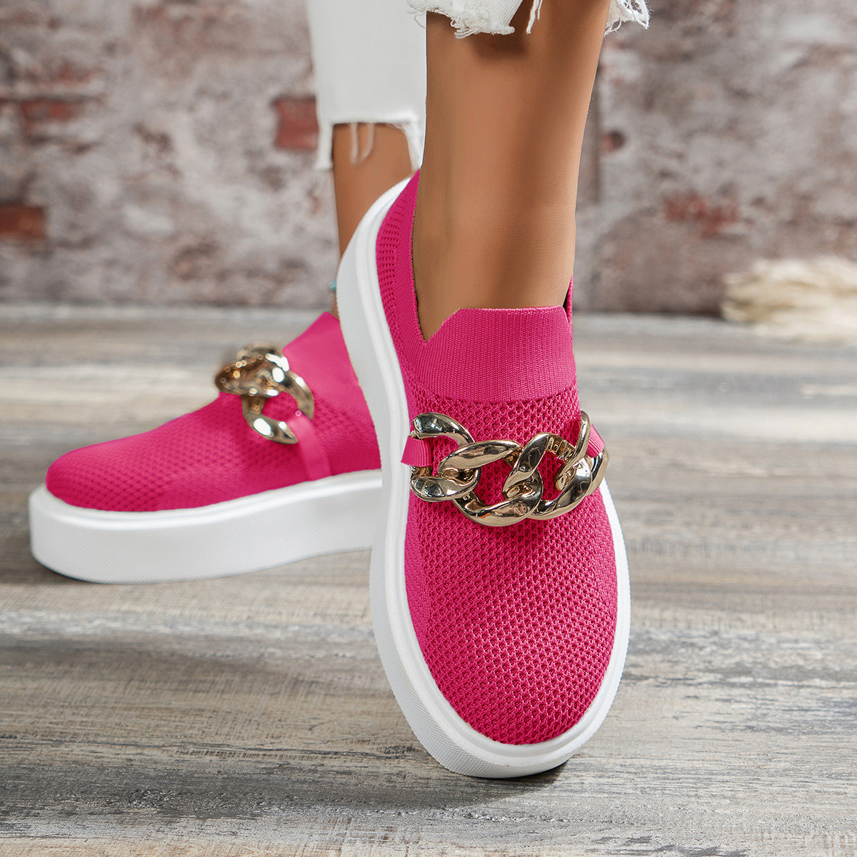 MOUSSE FIT Plateau-Loafer mit Kettendekor für Damen