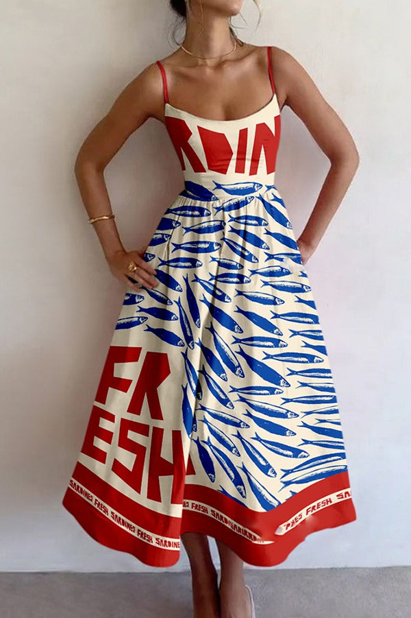 Buntes, einzigartig bedrucktes, sexy, schmales Midikleid mit Hosenträgern