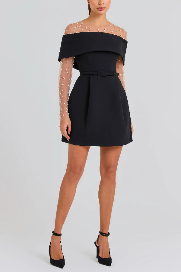 Elegantes Abend-Minikleid mit Revers, Bandeau, abnehmbarem Gürtel und Taschen