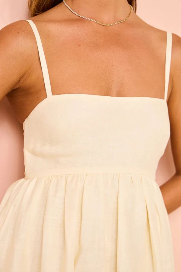 Paradise Flowers – Lockeres Maxikleid aus Leinenmischung mit einzigartigem Druck und Taschenträgern