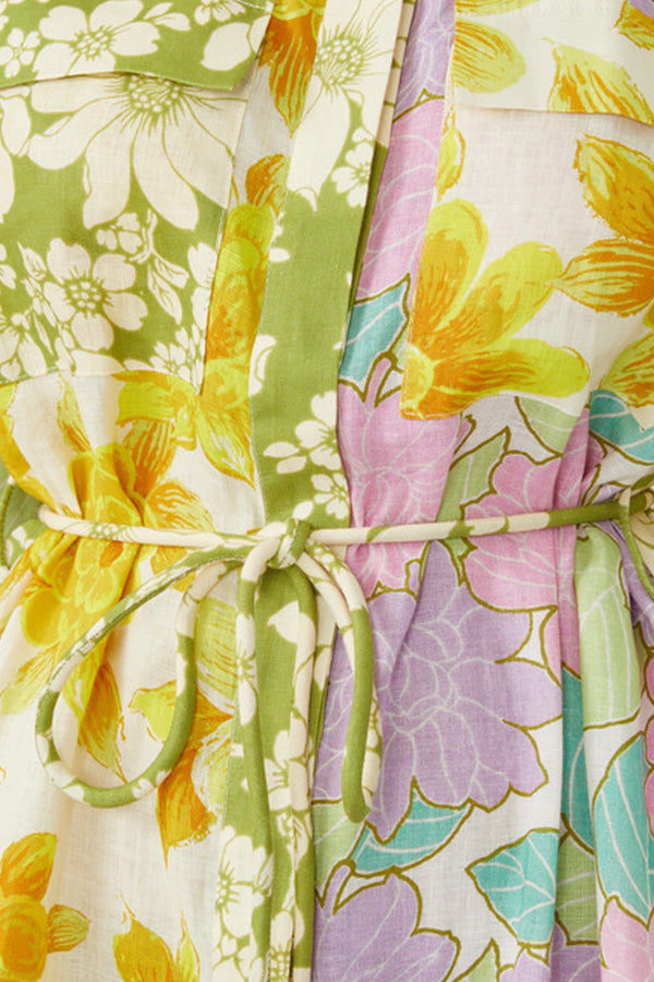 Travel Effortlessly – Midi-Hemdkleid aus Leinenmischung mit Blumen-Patchwork