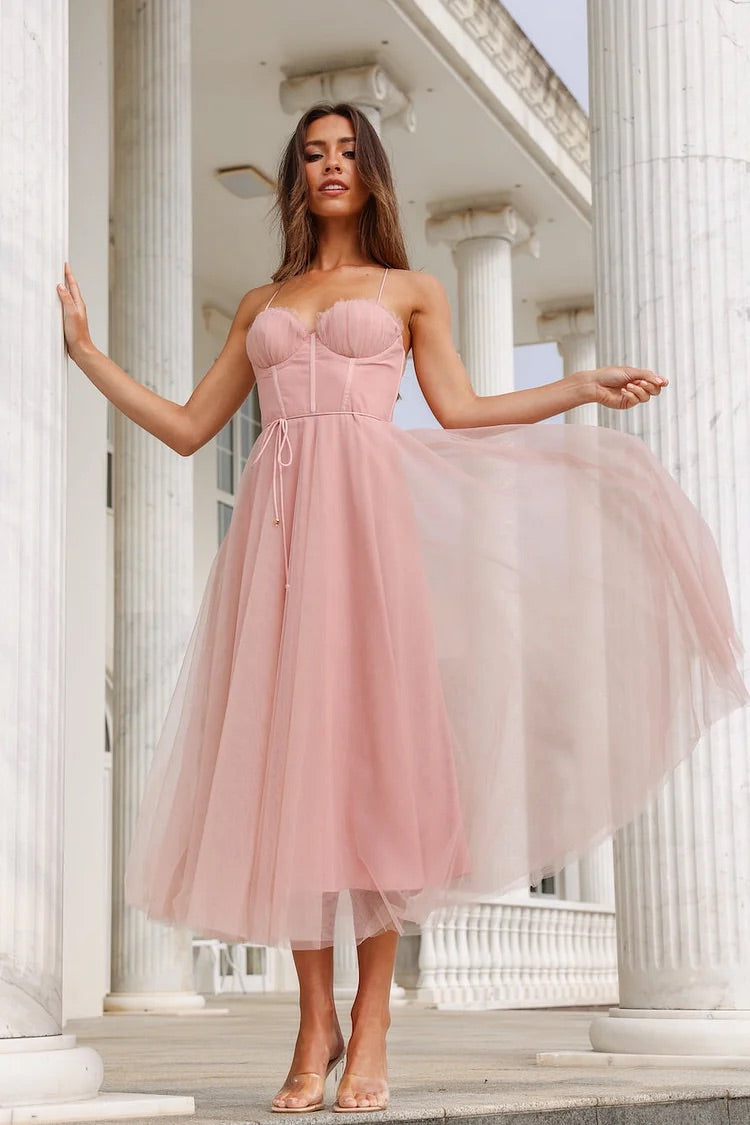 Cherley Tüll Korsett rückenfreie Ball Midi Kleider