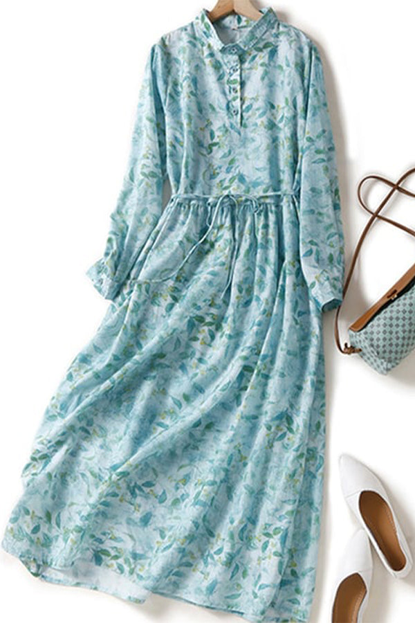 Kleid aus Baumwolle mit Blumenmuster, Krawatte und Revers