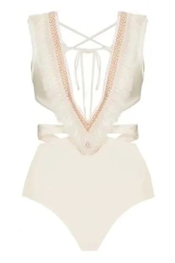 Maillot de bain une pièce sexy à bretelles et décolleté en V profond