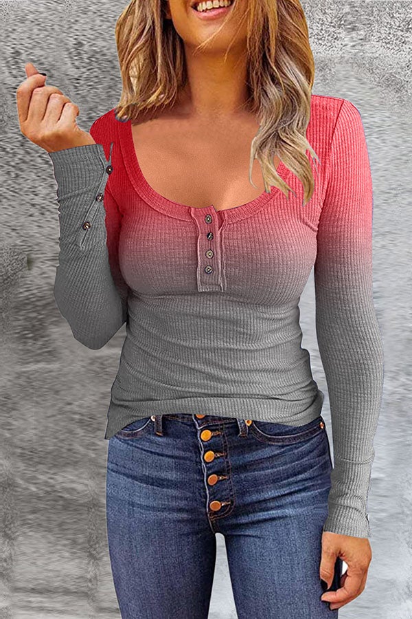 Chemisiers à manches longues et col rond dégradé