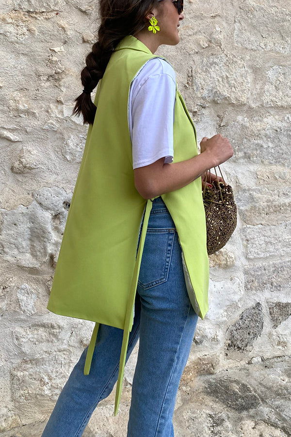 Confessions de mode : gilet blazer décontracté à revers et bretelles latérales