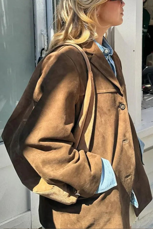 Vintage Revers Langarm Geknöpfte Lose Jacke